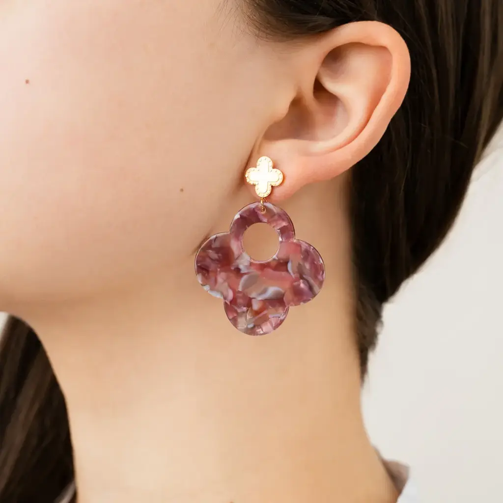 Michelle Bijou oorbellen klaver groot paars