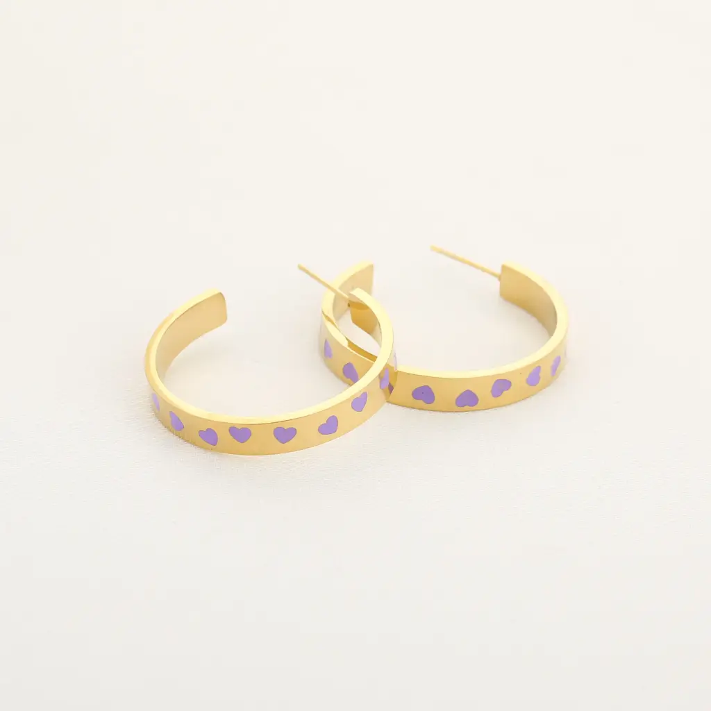 Michelle Bijou oorbellen ringen hartjes lila