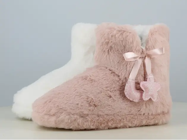 Pantoffel kids - fluffy pink / white maat 28-35