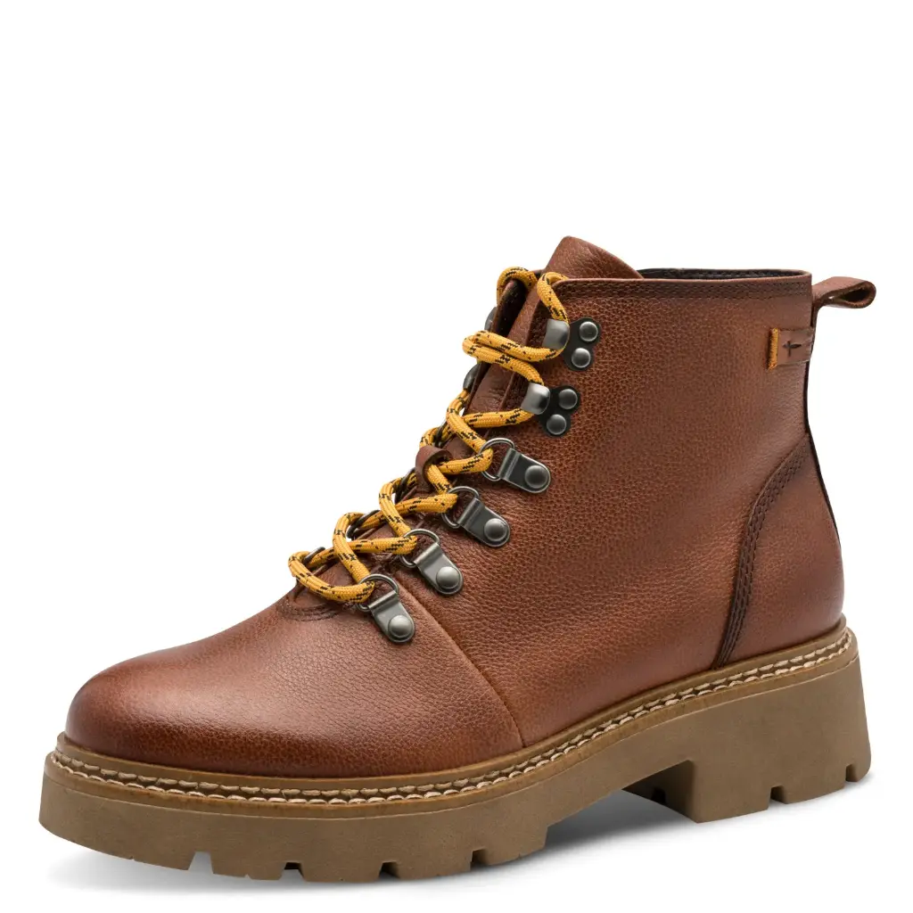 Tamaris lage laars - cognac+ gele veter 