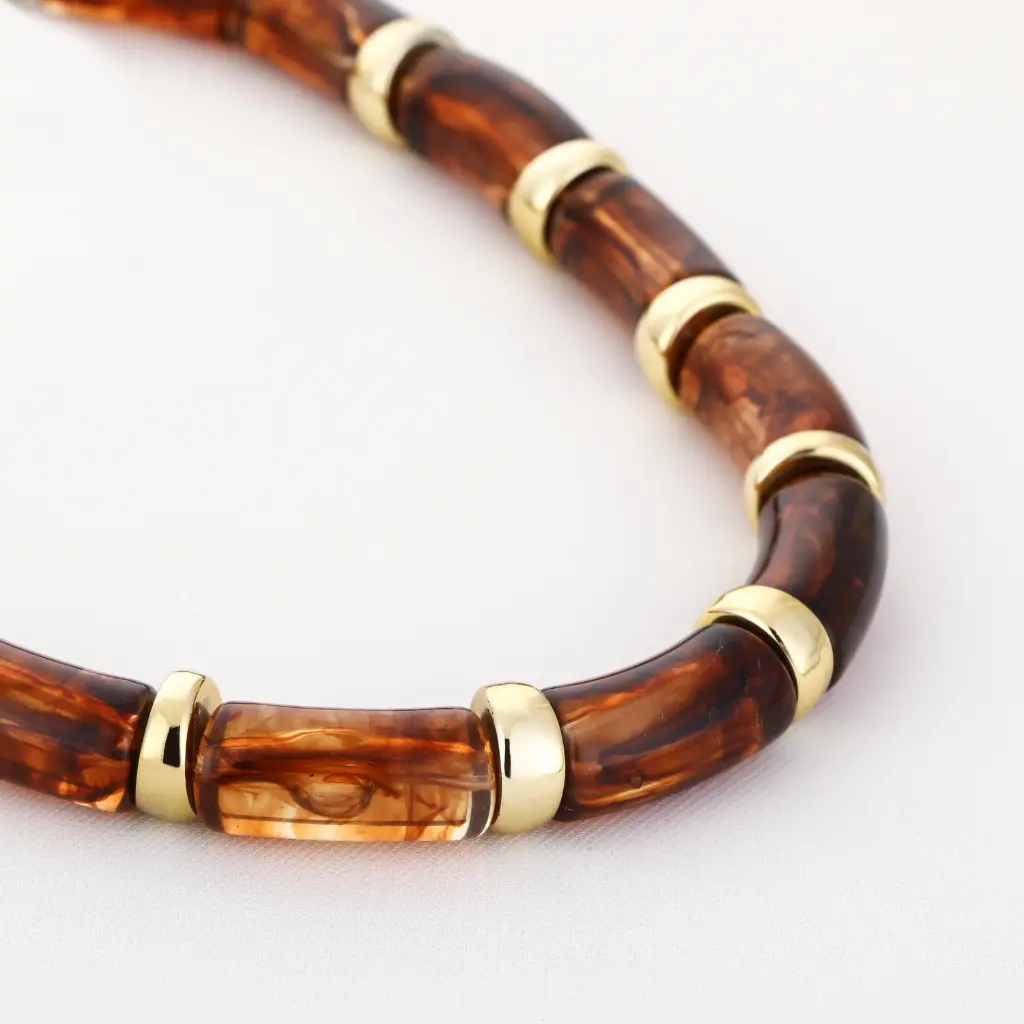 Michelle Bijou grove ketting - bruin
