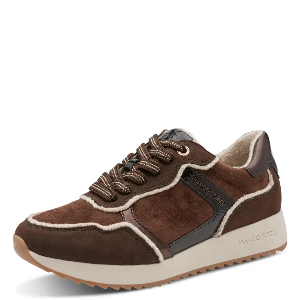 Marco Tozzi sneaker met teddy randje- choco comb