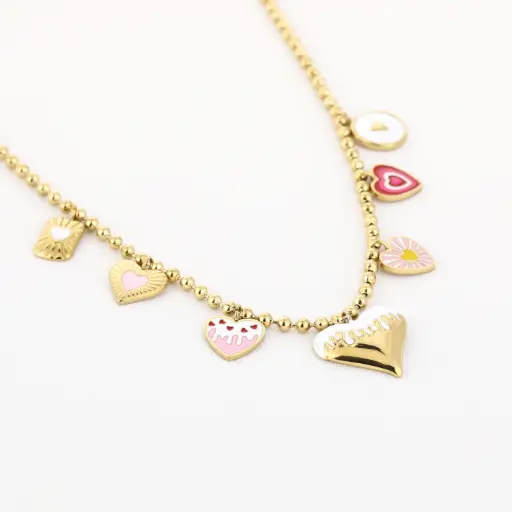 [JE17882] Michelle Bijou ketting charms hartjes