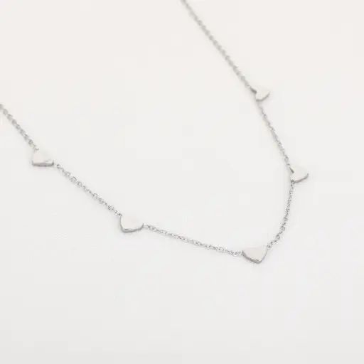 Michelle Bijou ketting v hartjes zilver 