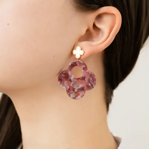 Michelle Bijou oorbellen klaver groot paars