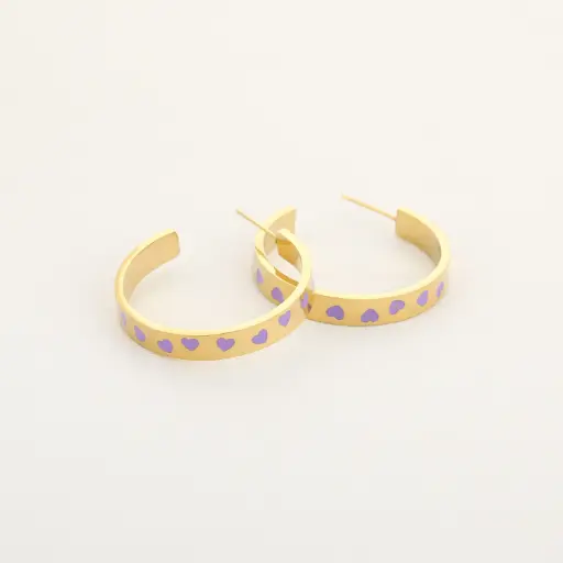 Michelle Bijou oorbellen ringen hartjes lila