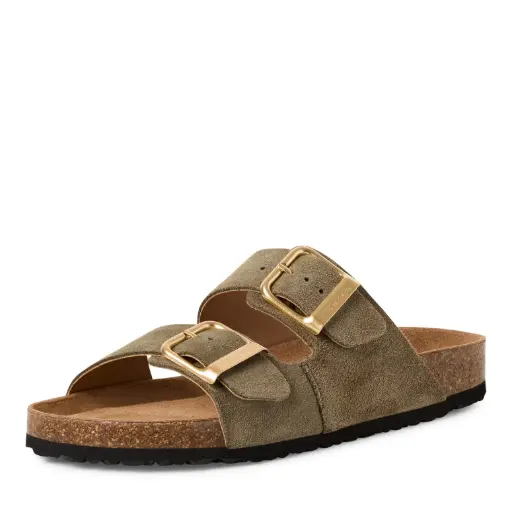 Tamaris slipper dubbele gesp - olive (leather) 