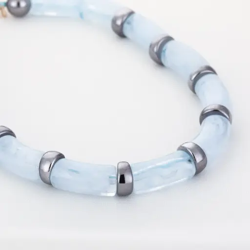 [JE18302] Michelle Bijou grove ketting - lichtblauw 