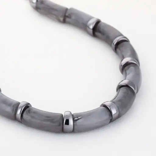 [JE18302] Michelle Bijou grove ketting - grijs