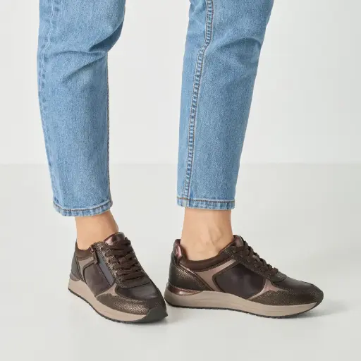 Tamaris sneaker met rits - mocca comb